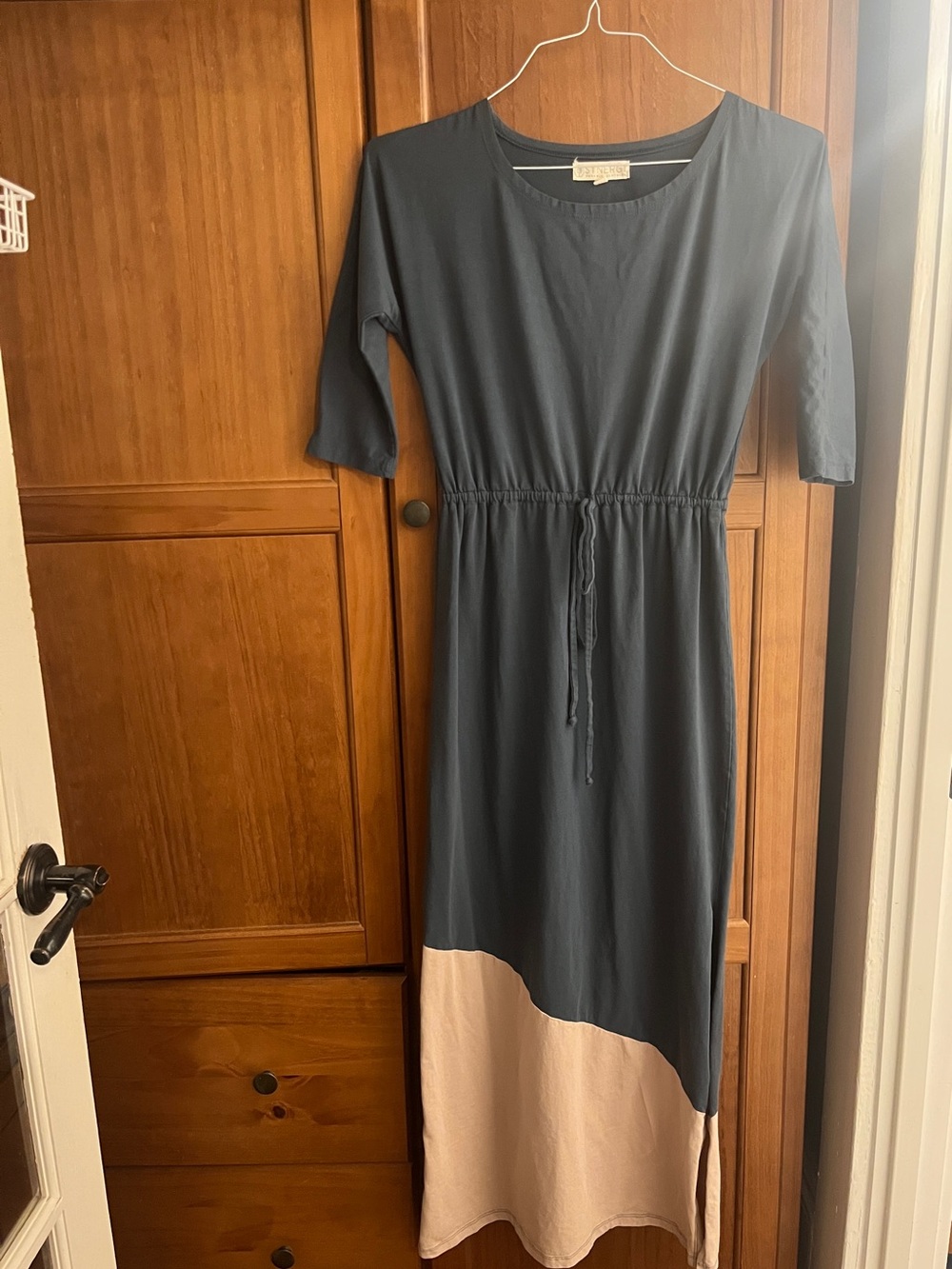 Synergy Organic Clothing Ocean Blue and Beige Drawstring Maxi Dress